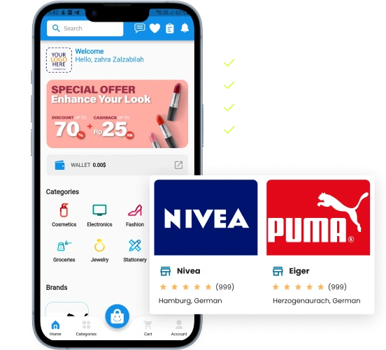 Start your multi-vendor business using our cool native mobile application with a luxurious design.