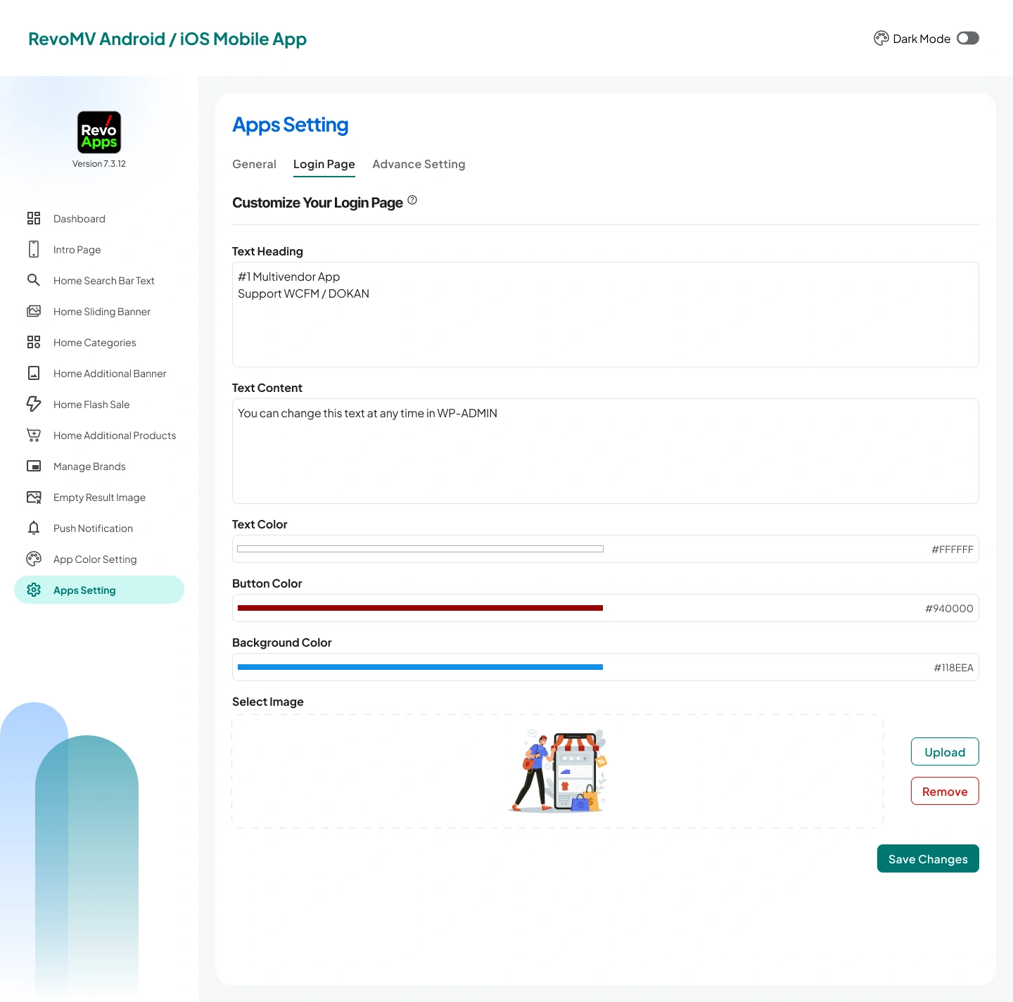 RevoMV app setting login page