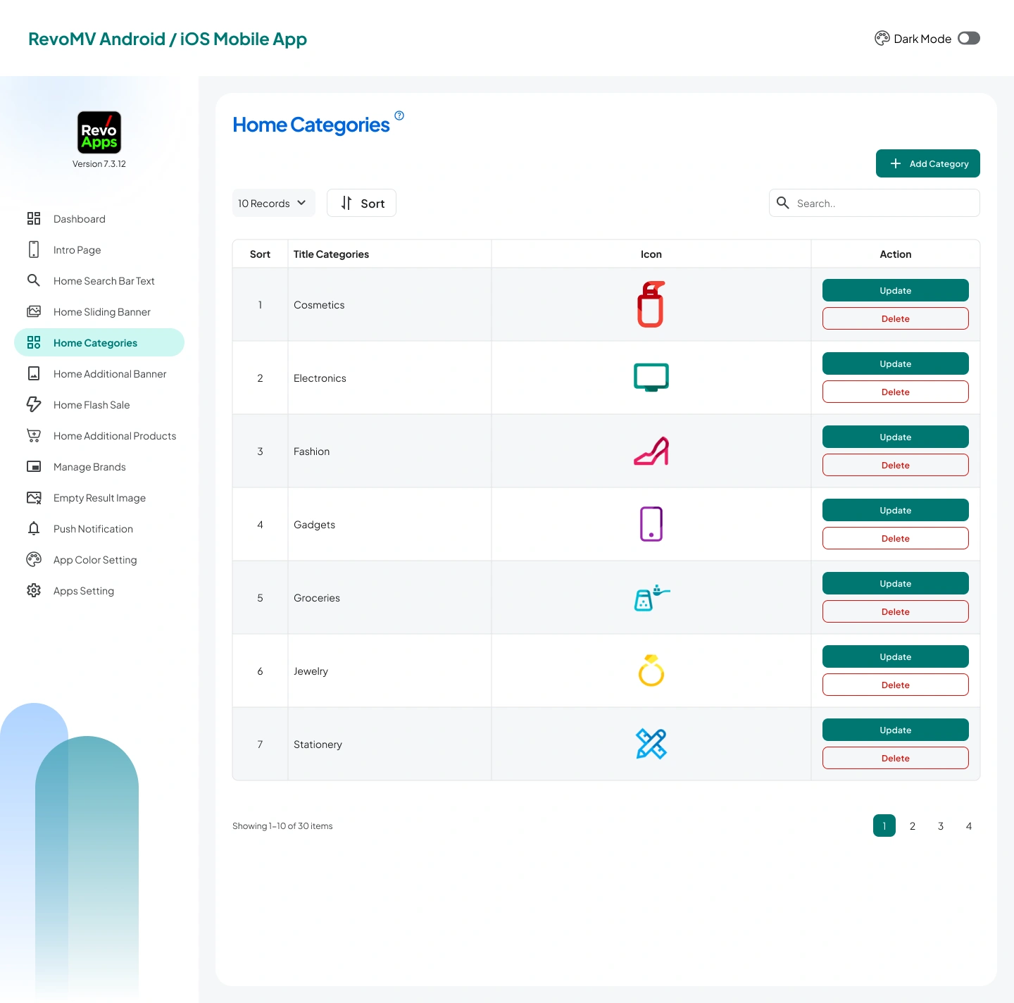 RevoMV home categories