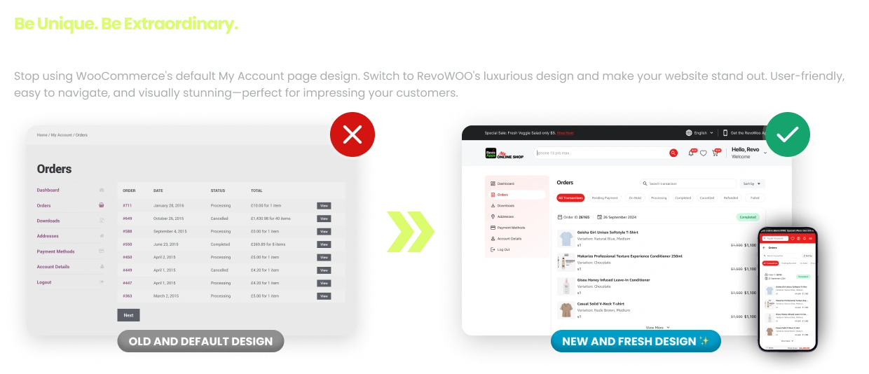 RevoWOO Woocommerce Theme Modern Account Page Design NEW