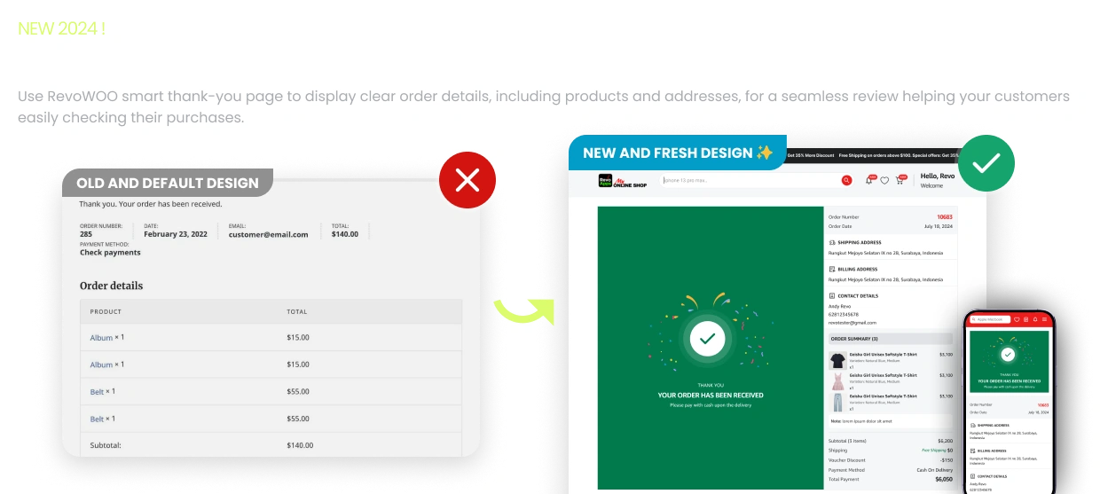 RevoWOO Woocommerce Theme Thank You Page Design