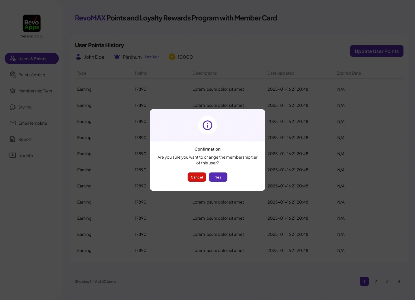 01c - [WP-Admin] RevoMAX Woocommerce Points Plugin - Update User Points History