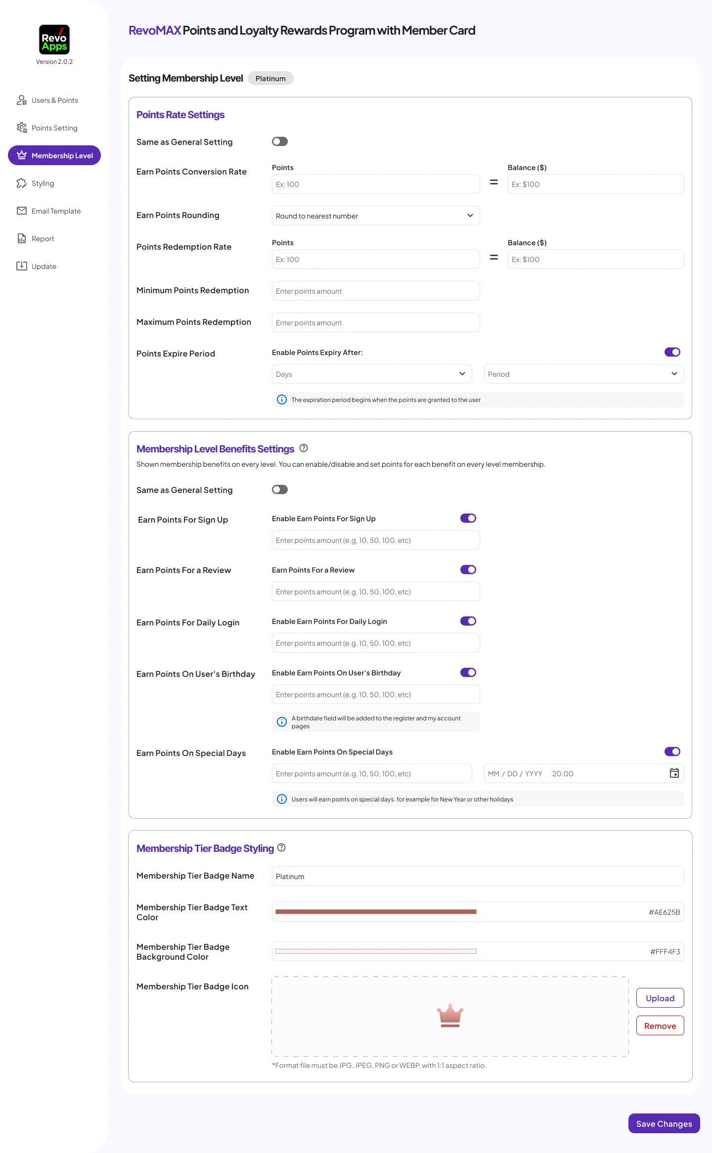 03b - [WP-Admin] RevoMAX Woocommerce Points Plugin - Setting Membership Level