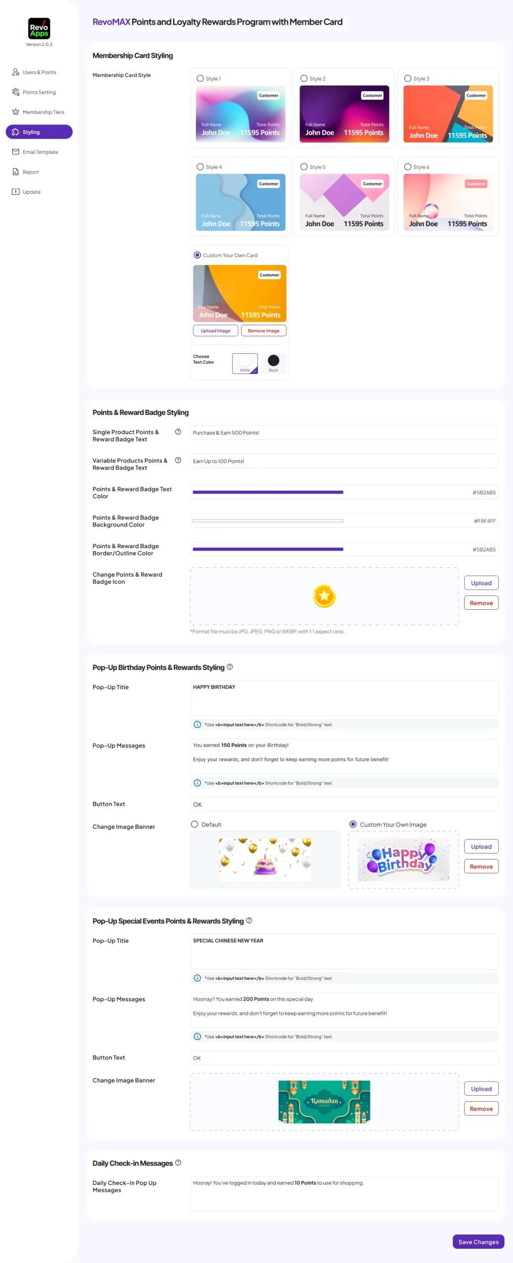 04 - [WP-Admin] RevoMAX Woocommerce Points Plugin - Styling Page