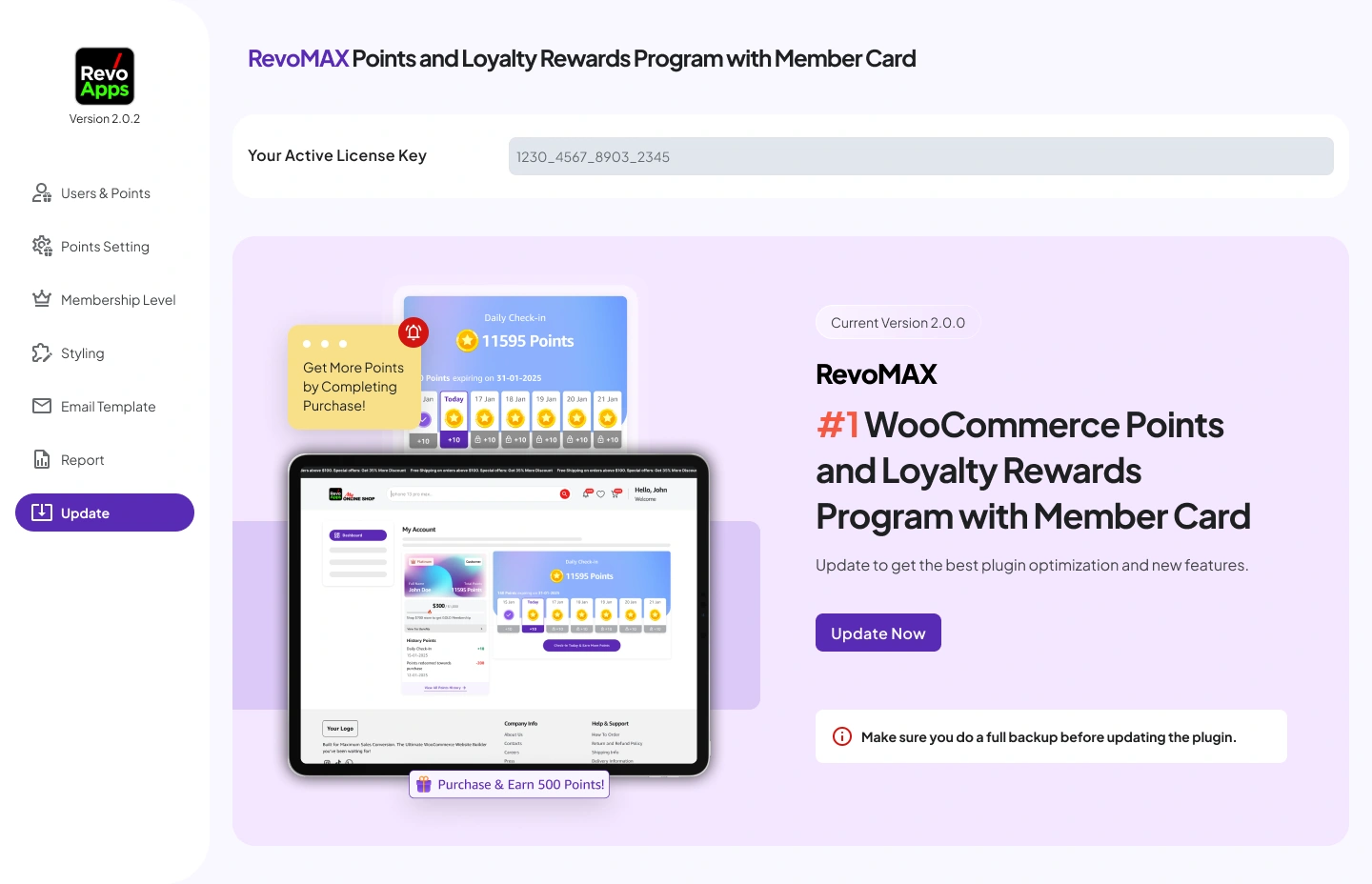 07 - [WP-Admin] RevoMAX Woocommerce Points Plugin - Update Page