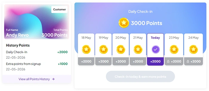 Point untuk Pengguna Baru, Daily Login, Ulang Tahun, dan Hari Spesial (Idul Fitri, Tahun Baru, Natal dan lainnya).